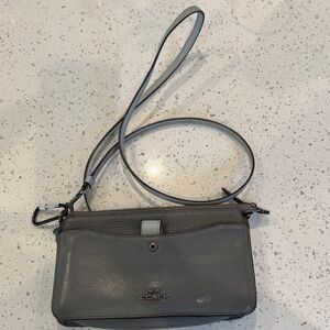 Coach Gray Pebbled Leather Crossbody Wristlet